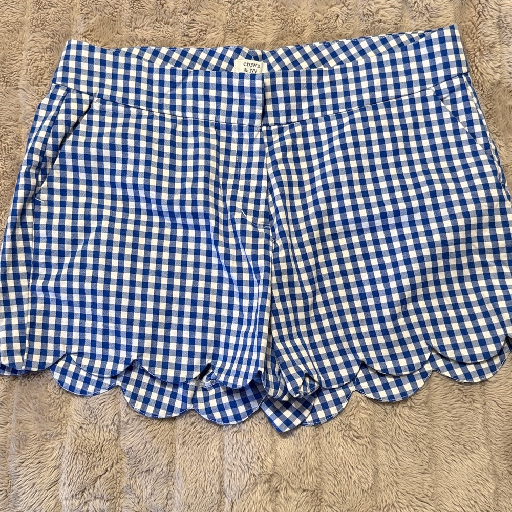 Crown and Ivy Blue Shelby Gingham Short with Scalloped Hem